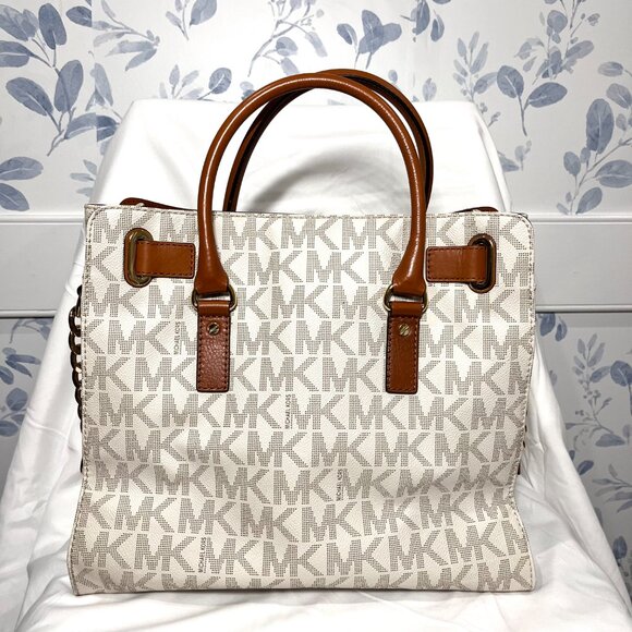 MICHAEL KORS Hamilton Large Saffiano Leather Logo Satchel - White Coated Canvas - Picture 5 of 15